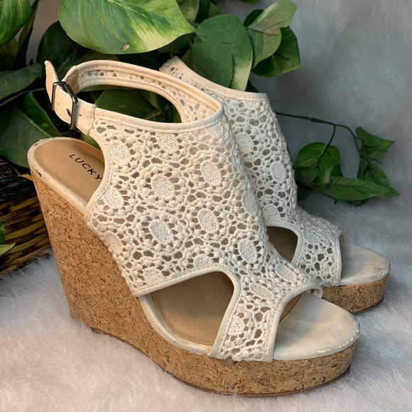 Lucky Brand Shoes - LUCKY BRAND Off White RAZIAH Cork Wedge Ankle Strap Lace Sandals